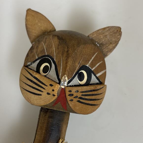 Vintage MCM Wooden Bobblehead Cat Playing Bongo Drums 4.5” Made In Japan - READ - Picture 2 of 9